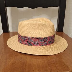 Bailey Of Hollywood Tan Panama Straw Hat Classic Red Band.